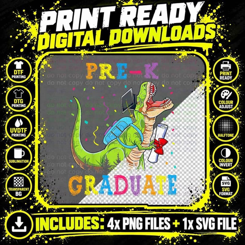 Pre K Graduate Dinosaur Trex Pre K Graduation T-Shirt Png SVG Digital Bundle