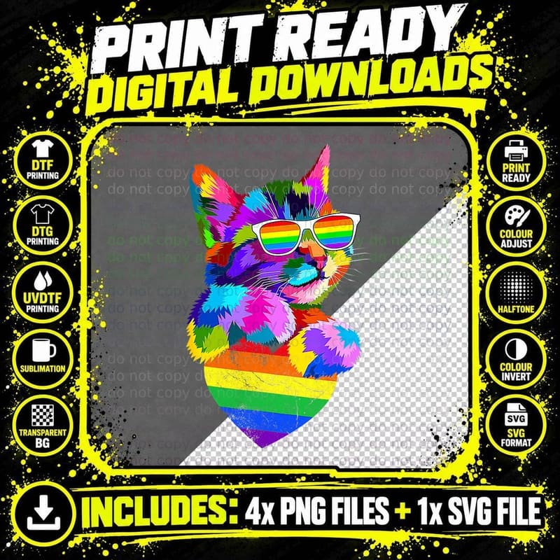 Proud Cute Cat Pride Lgbt Transgender Flag Heart Gay Png SVG Digital Bundle