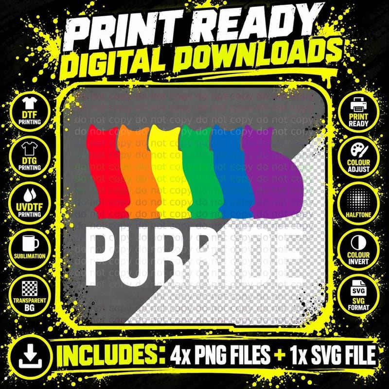 Purride Cat LGBT Flag Rainbow T-Shirt Png SVG Digital Bundle