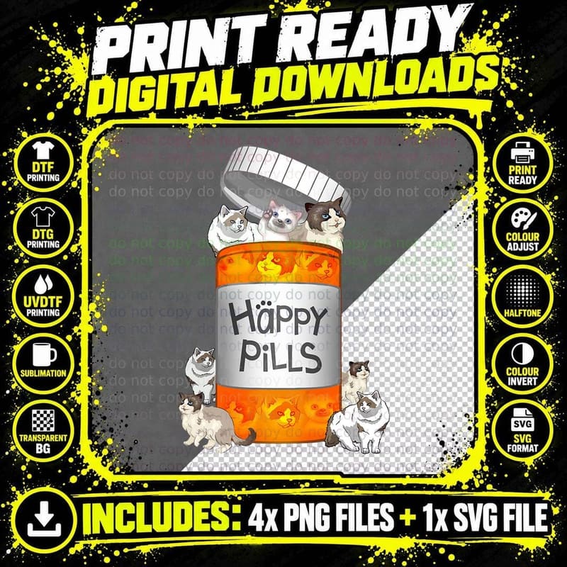 Ragdoll Cat Happy Pills T-Shirt Png SVG Digital Bundle