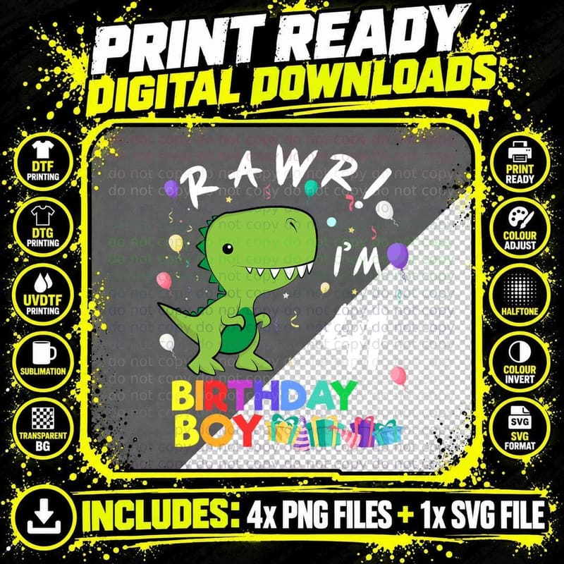 Rawr I'm 41 Cute Dinosaur Birthday Gift T-Shirt Png SVG Digital Bundle