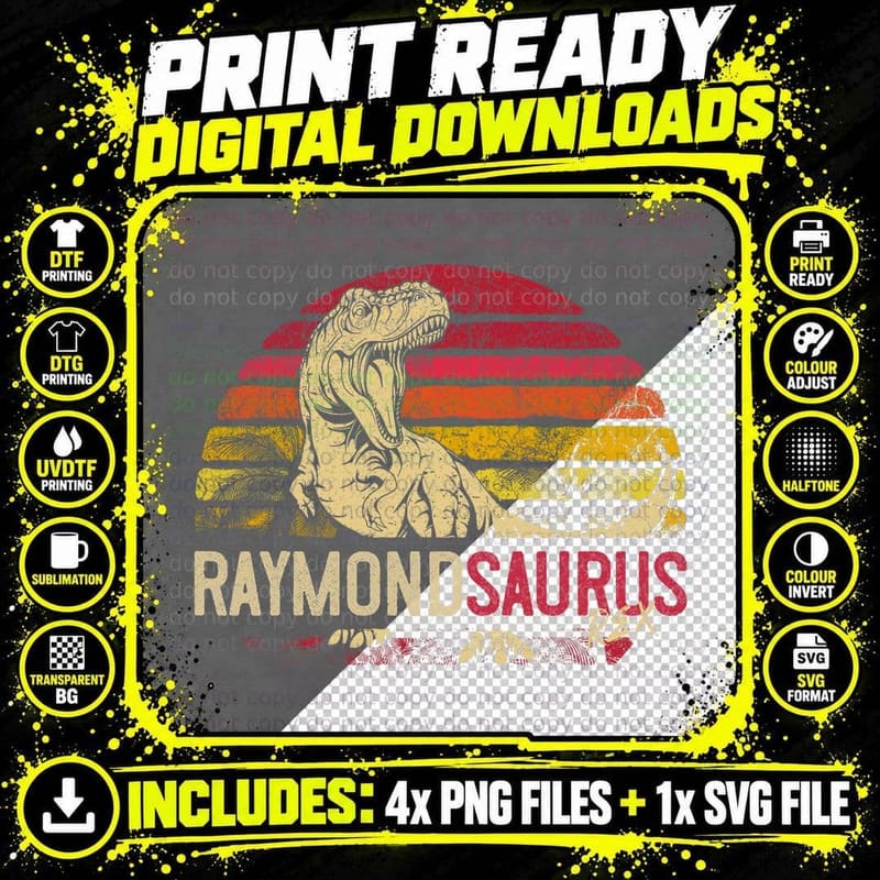 Raymond Saurus Funny Personalized Dinosaur T Rex Name Png SVG Digital Bundle