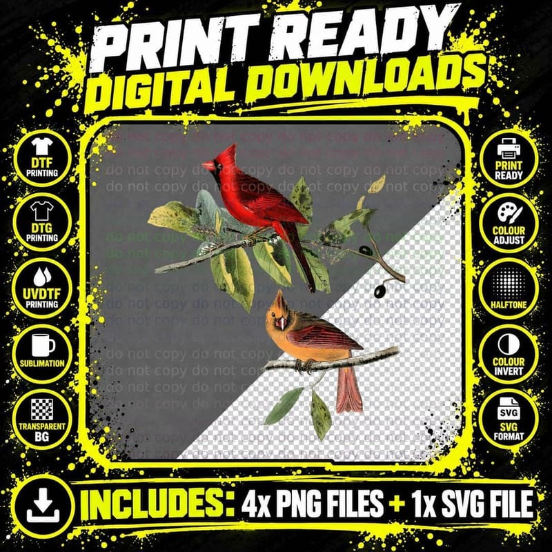 Red Cardinal Bird Male Female Gift for Cardinal Bird Png SVG Digital Bundle