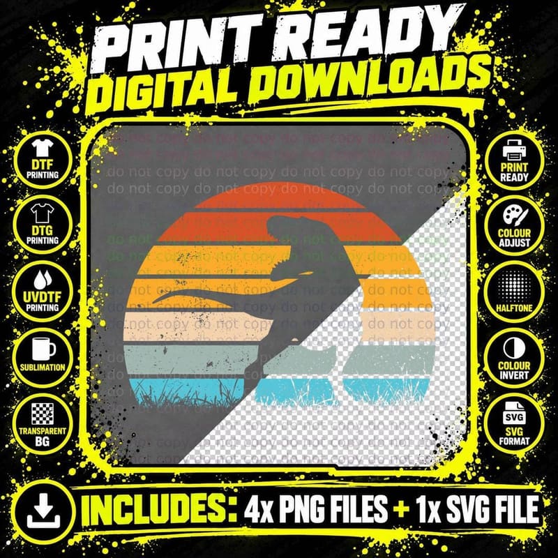Retro Sunset Jurassic T-Rex Dinosaur T-Shirt Png SVG Digital Bundle