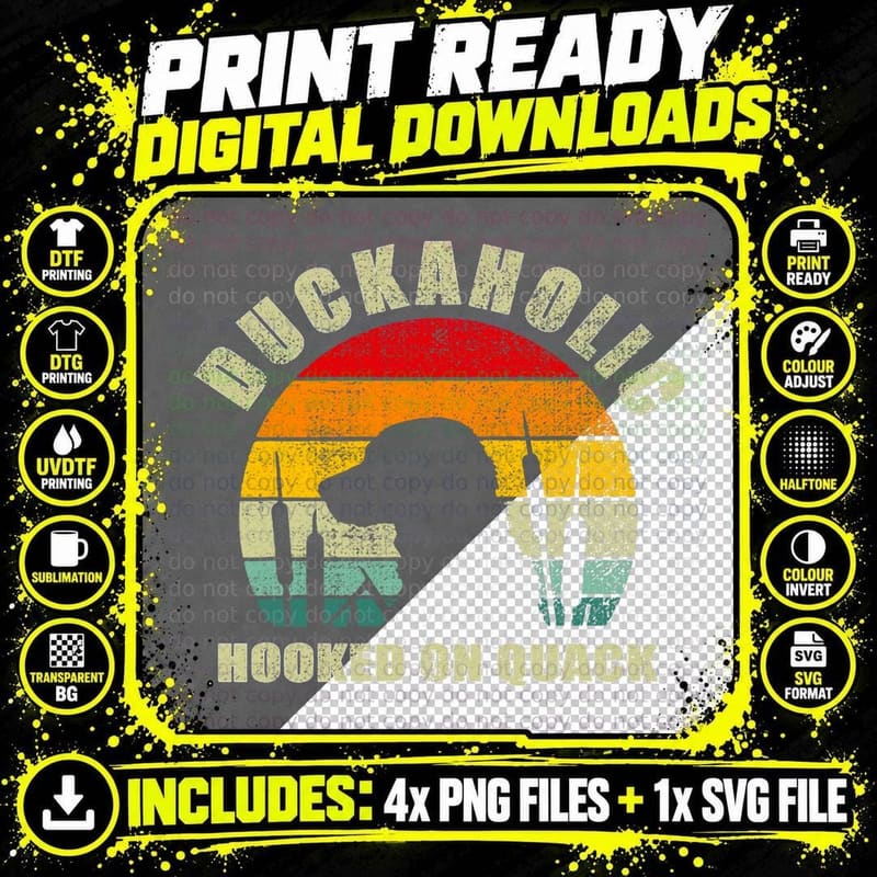 Retro Vintage Duckaholic Hooked on Quack Duck Hunting Png SVG Digital Bundle
