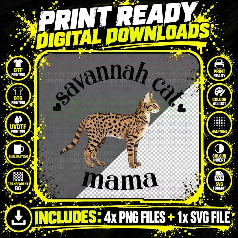 Savannah Cat Mama Savannah Cat Lover Cat Mom Cat Lady Png SVG Digital Bundle