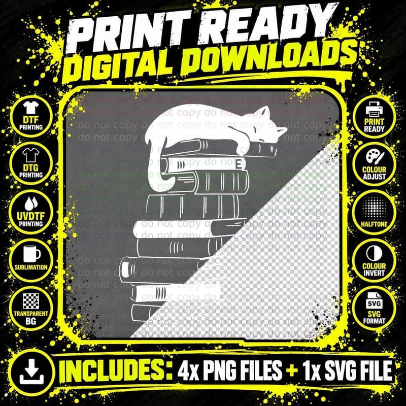 Sleep Cats Book Repeat, Cat Book Lovers Reading Book Png SVG Digital Bundle