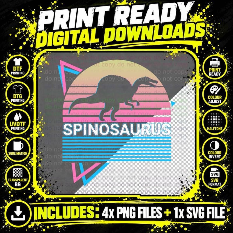 Spinosaurus Dinosaur Retro T-Shirt Png SVG Digital Bundle