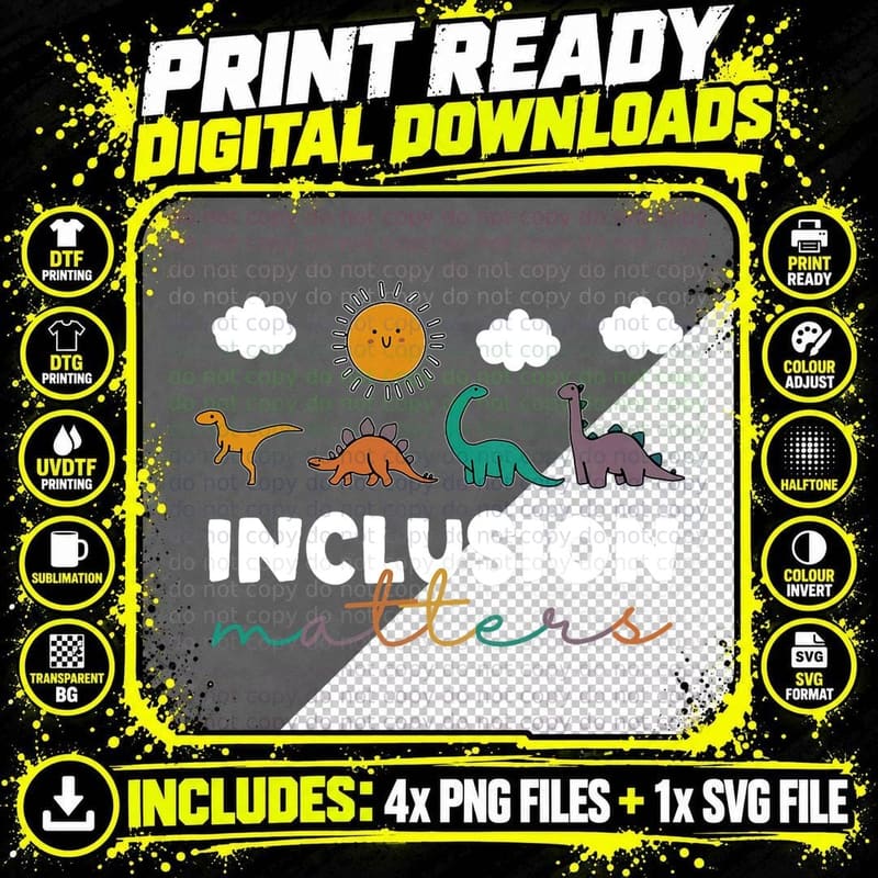 T-Rex Dinosaur Inclusion Matters Special Education Png SVG Digital Bundle