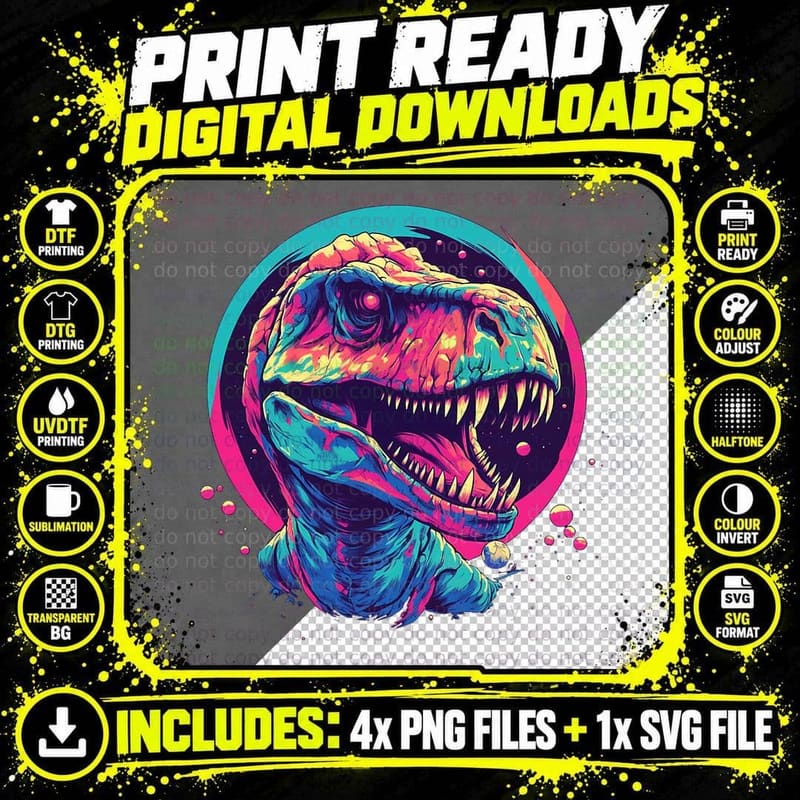 T-Rex Dinosaur Men Women Kids T-Shirt Png SVG Digital Bundle