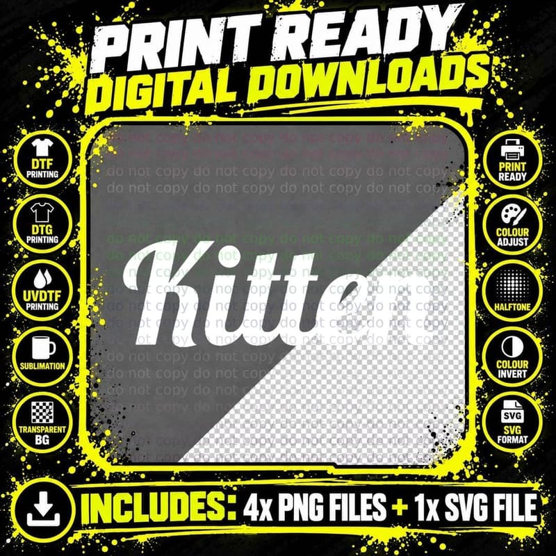 T-Shirt That Says the Word - Kitten - on It Gift Kitty Png SVG Digital Bundle