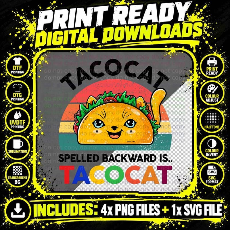 Taco Cat-Shirt Mexico Tuesday Boys Girls Kids Mexican Png SVG Digital Bundle