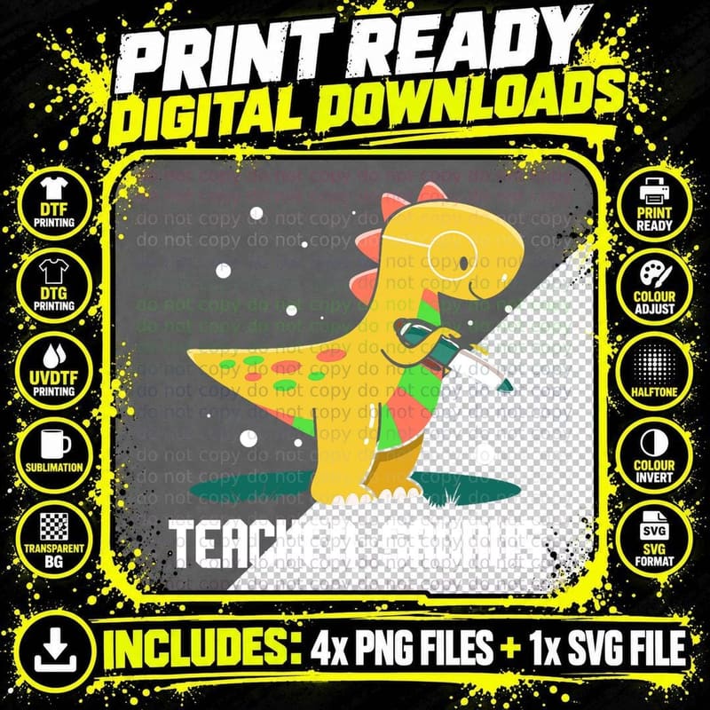 Teacher-Saurus Funny Dinosaur Teacher Design T-Rex Png SVG Digital Bundle