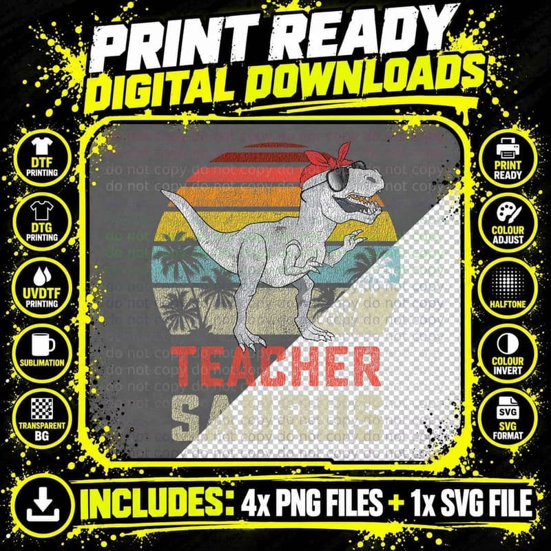 Teachersaurus T Rex Dinosaur Teacher Saurus Family Png SVG Digital Bundle