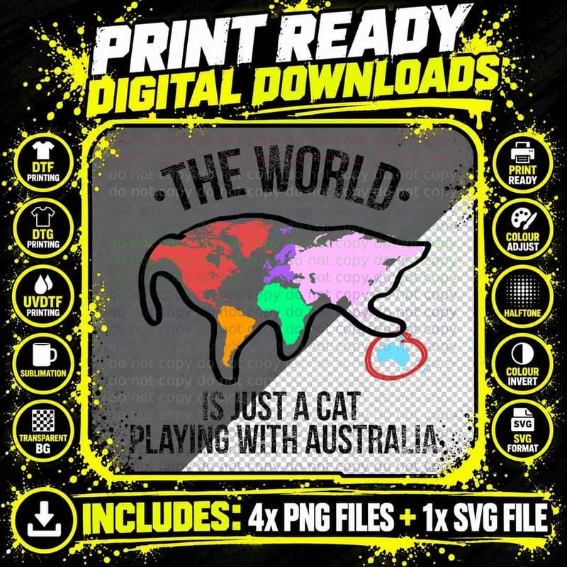 The World Is a Cat Playing with Australia Short Sleeve Png SVG Digital Bundle
