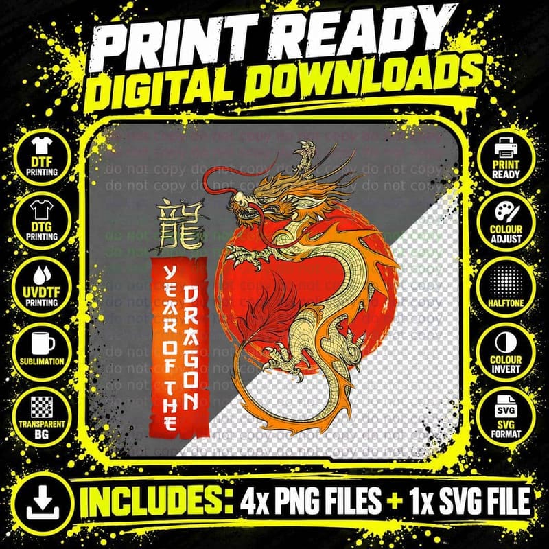 Traditional Dragon Sign the Year of the Dragon Chinese Png SVG Digital Bundle