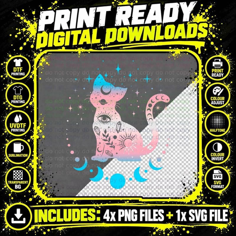 Transgender Pride Flag Colors, Astronomy Cat T-Shirt Png SVG Digital Bundle
