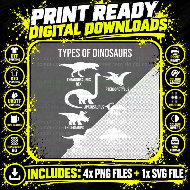 Types of Dinosaurs - Dinosaur Lover T-Shirt Png SVG Digital Bundle