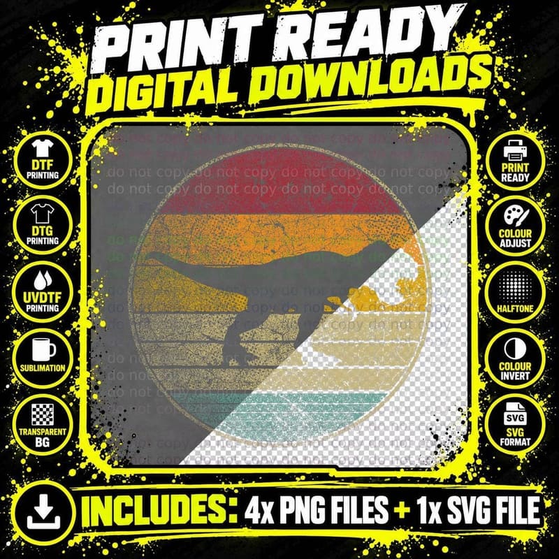 Tyrannosaurus T Rex Dinosaur Vintage Distressed Retro Png SVG Digital Bundle