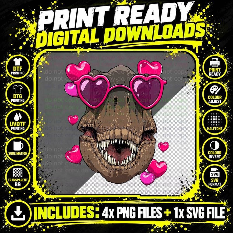 Valentines Day T Rex Heart Couples Love Day Dinosaur Png SVG Digital Bundle