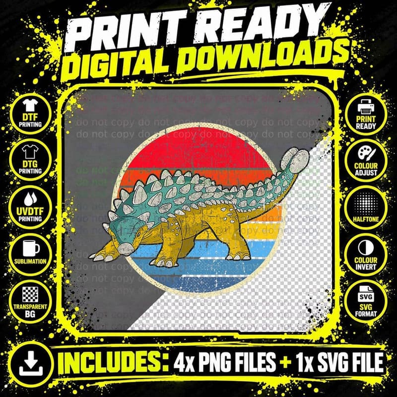 Vintage Retro Style Dinosaur I Ankylosaurus Magniventris Png SVG Digital Bundle