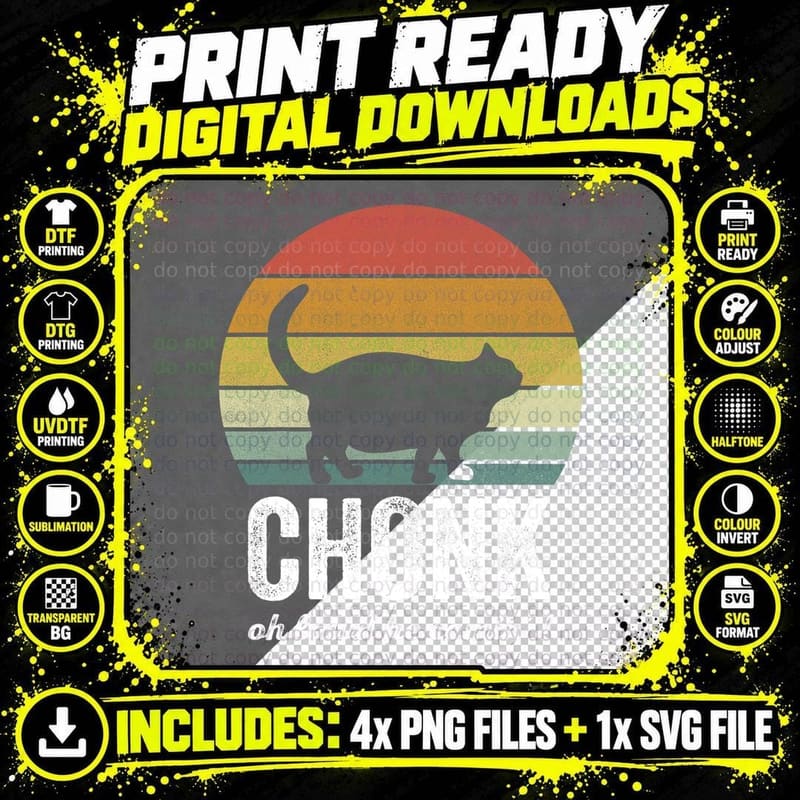 Vintage Retro Sunset Funny Fat Cats Cat Meme Chonk Cat Png SVG Digital Bundle