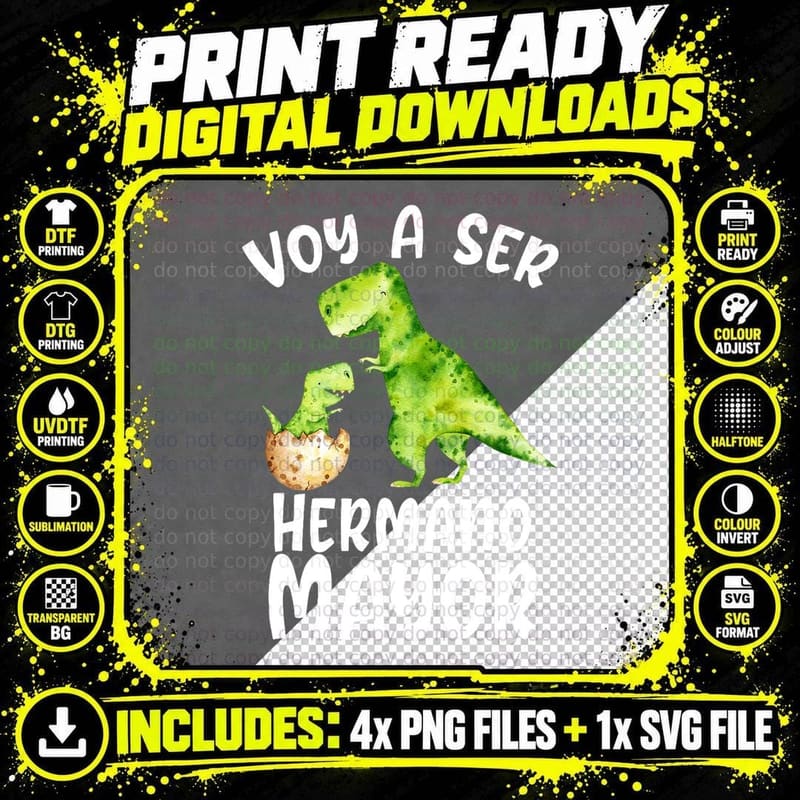 Voy a Ser Hermano Mayor Anuncio Embarazo Dinosaur En Png SVG Digital Bundle