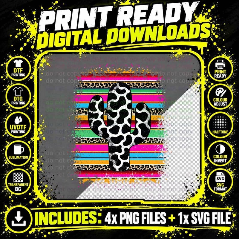 Western Leopard Cow Print Cactus Serape Cowgirl Cowboy Png SVG Digital Bundle