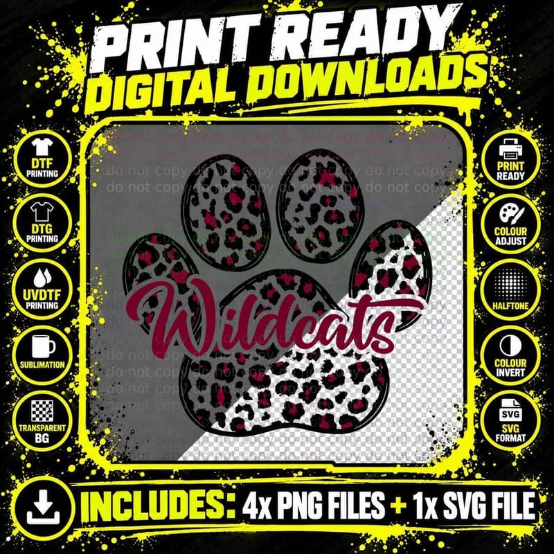 Wildcats Spirit Cat Paw Leopard Western Cat Mom Cat Png SVG Digital Bundle