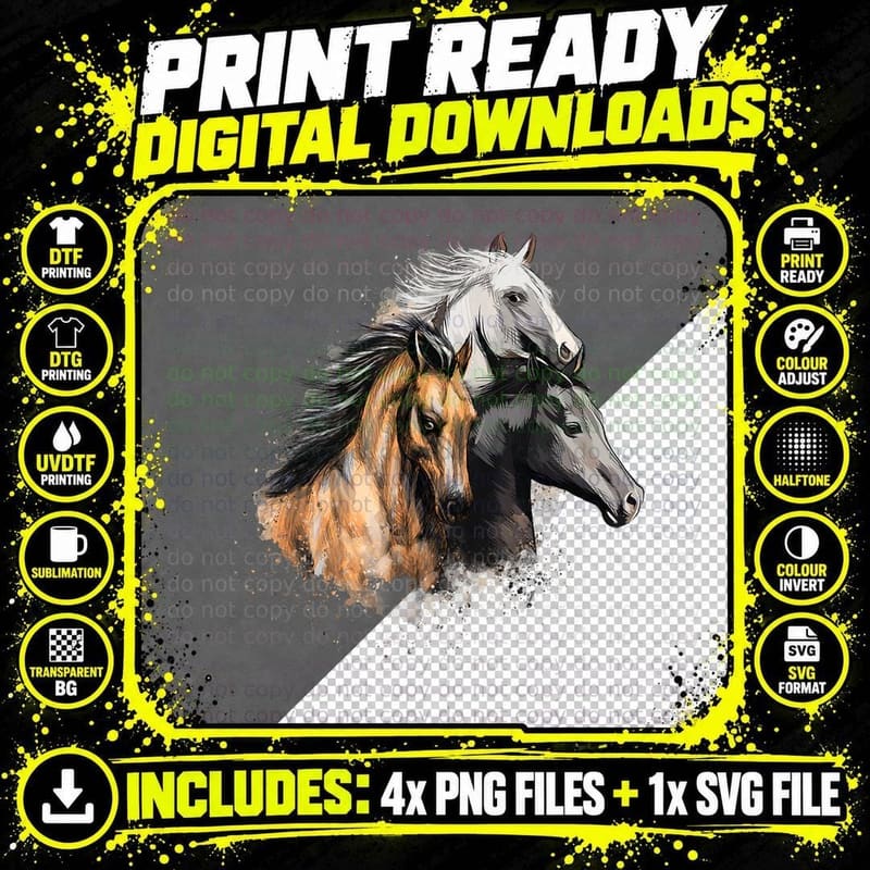 3 Horses - Horse Animal Lover Horseman Equestrian Riding Png SVG Digital Bundle