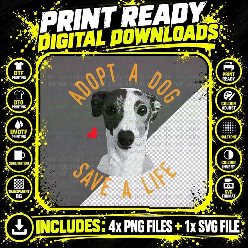 Adopt a Dog Save a Life Rescue Italian Greyhound Gift Png SVG Digital Bundle