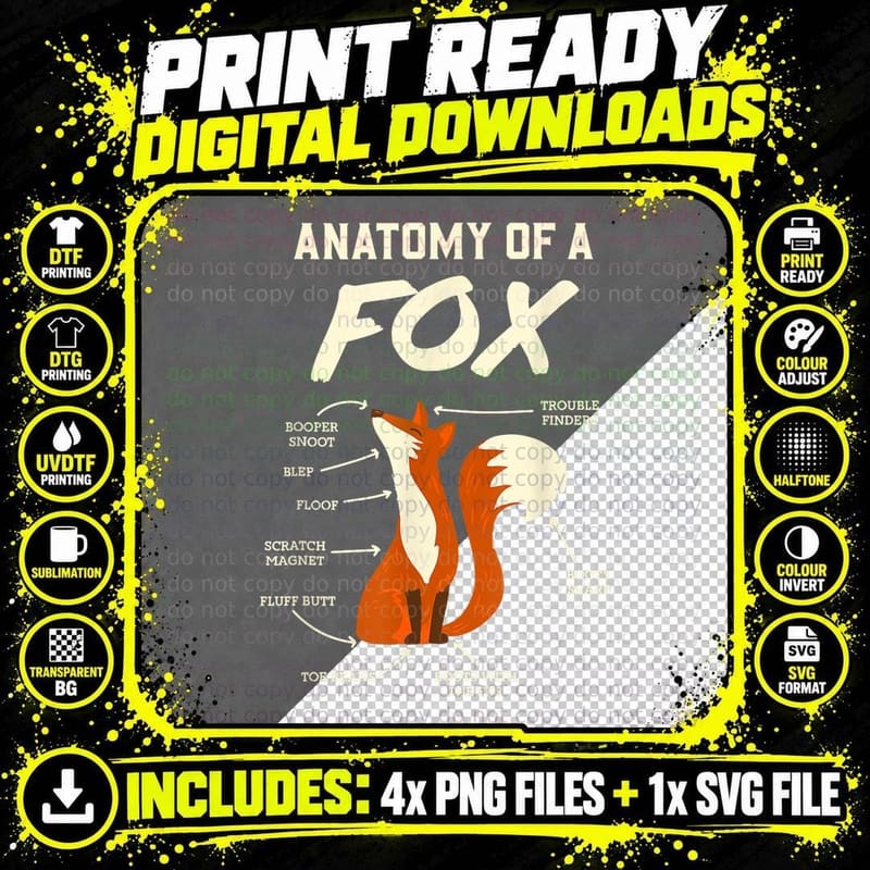 Anatomy of a Fox T-Shirt Png SVG Digital Bundle