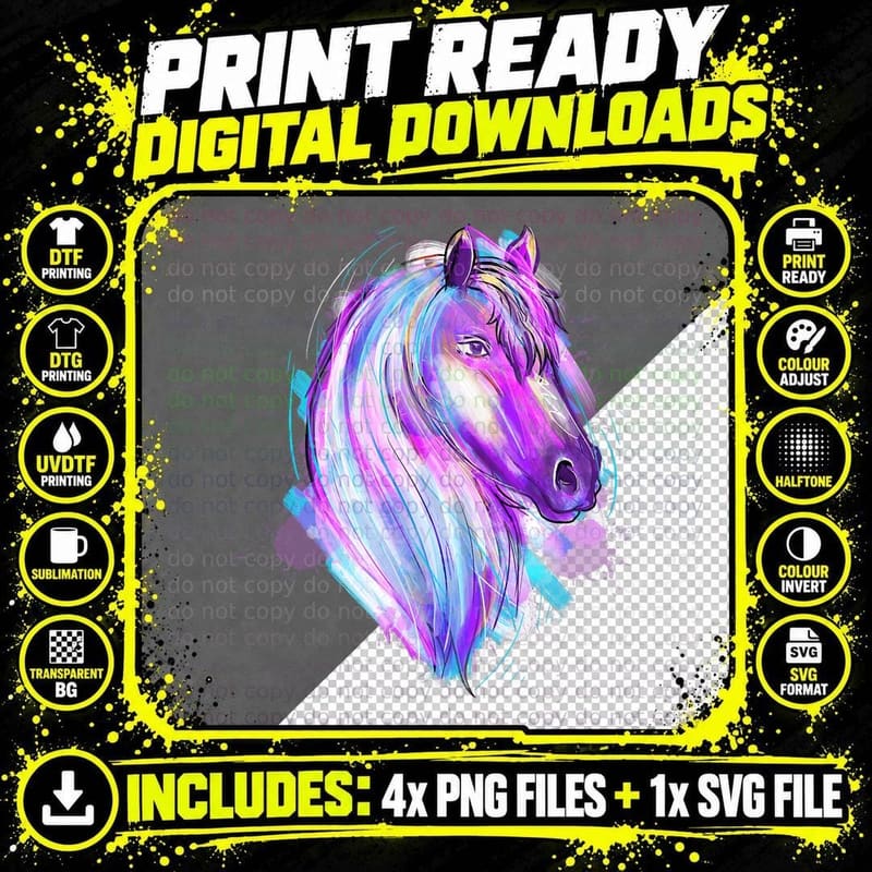 Artistic Horse Art - Horses Animal Lover Horseback Png SVG Digital Bundle