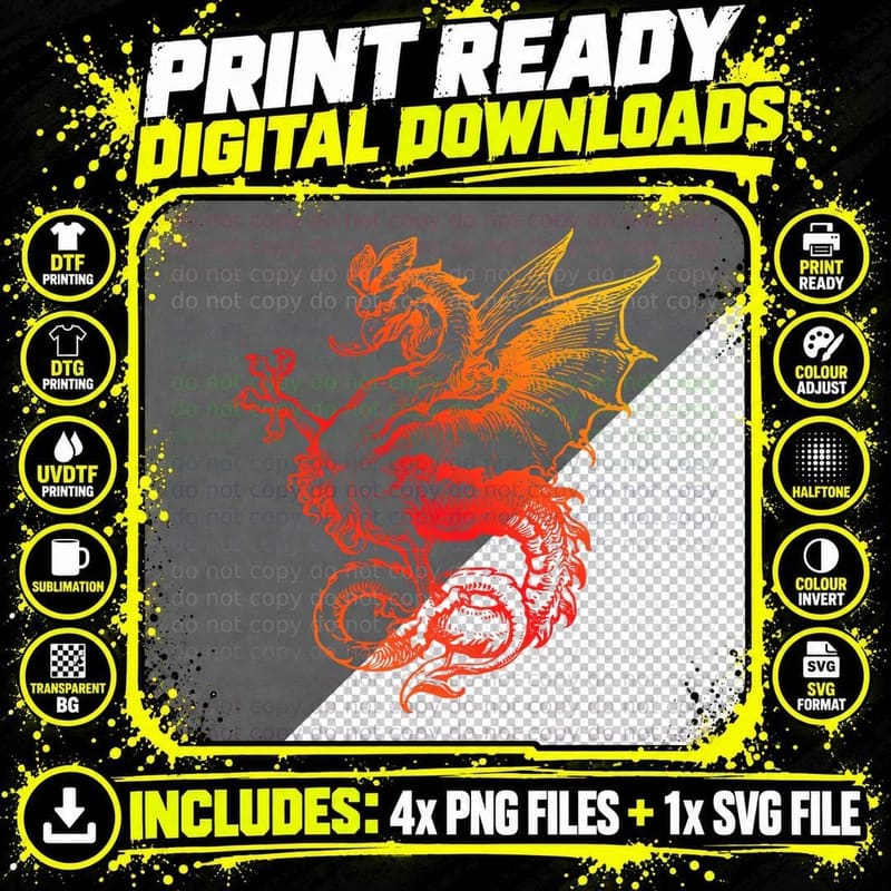 Awesome Dragon T-Shirt Png SVG Digital Bundle