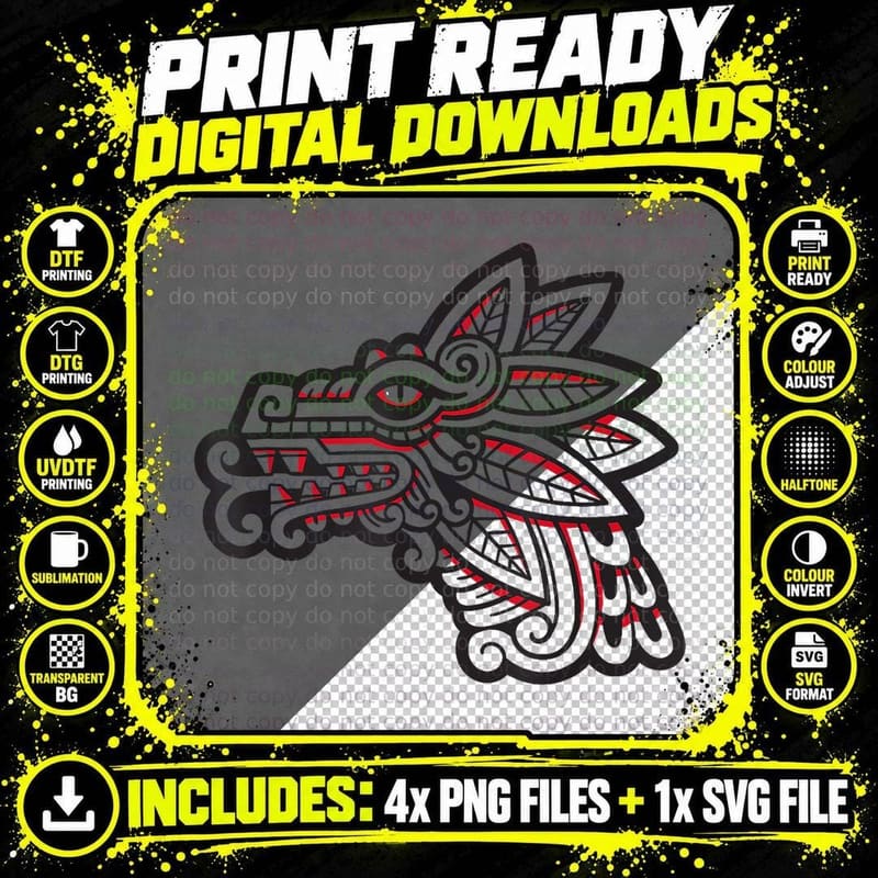 Aztec Inca Maya Dragon Men Women T-Shirt Png SVG Digital Bundle