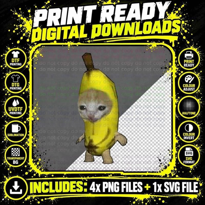 Banana Cat Funny Meme Pullover Hoodie, Cat Lover Gift Png SVG Digital Bundle