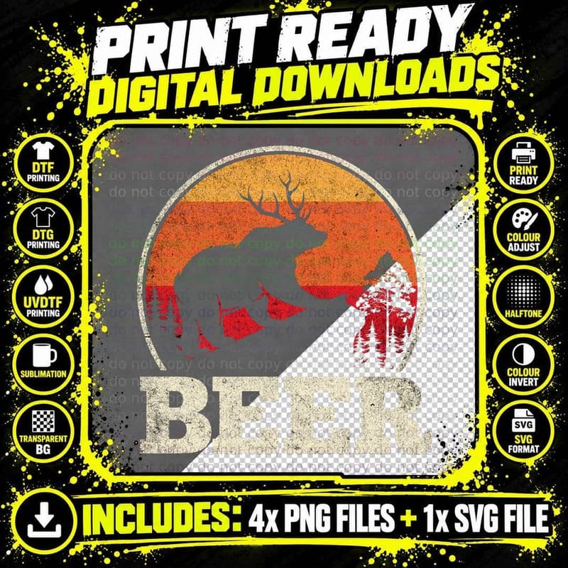 Bear Deer Antlers Funny Craft Beer Retro Graphic Gift Png SVG Digital Bundle