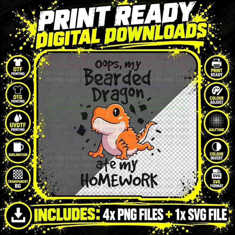 Bearded Dragon Beardie Ate My Homework Lizard Reptile Png SVG Digital Bundle