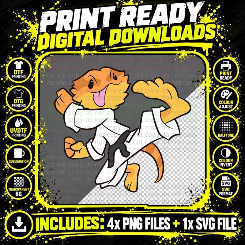 Bearded Dragon Karate Samurai Lizard Bearded Dragon Png SVG Digital Bundle