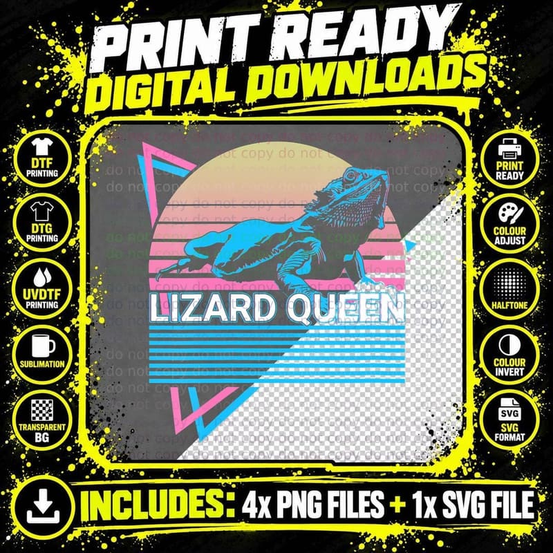 Bearded Dragon Retro Lizard T-Shirt, Queen Lover Pet Tee Png SVG Digital Bundle