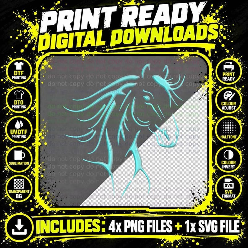 Beautiful Horse Head with Mane, Girls Riding Horses Png SVG Digital Bundle