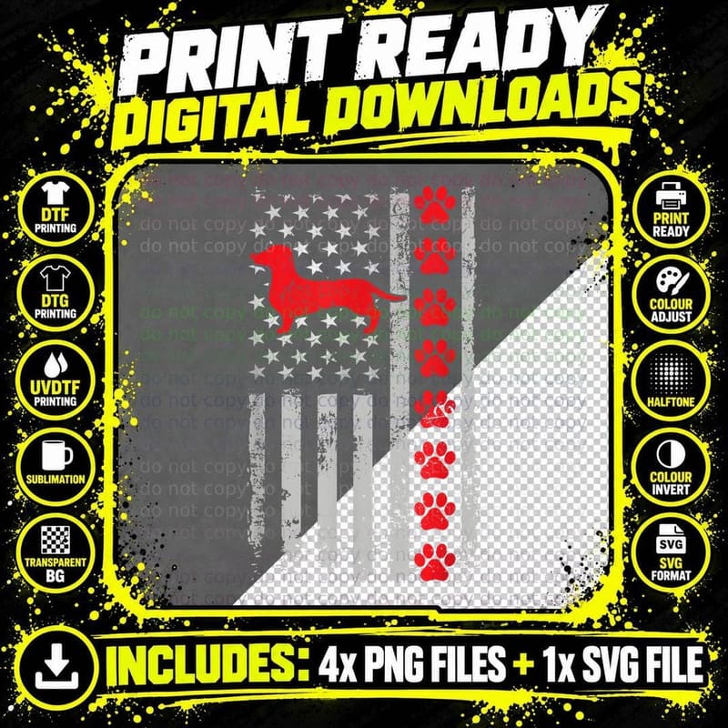 Best Firefighter Dachshund Mom Dad Ever US Flag Dog Paws Png SVG Digital Bundle