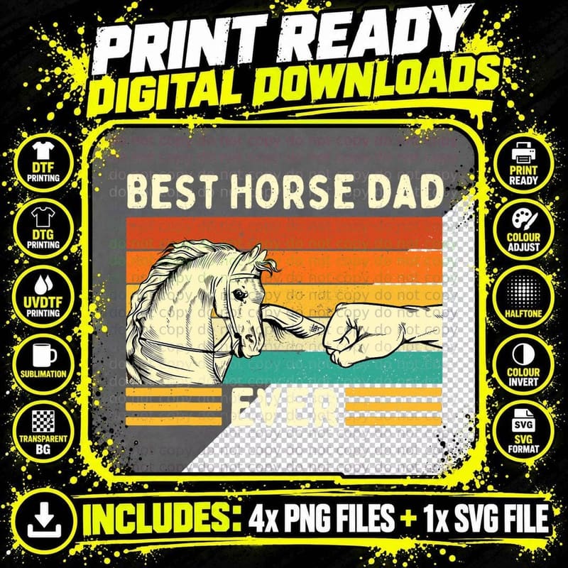 Best Horse Dad Ever - Retro Horses Horseman Equestrian Png SVG Digital Bundle