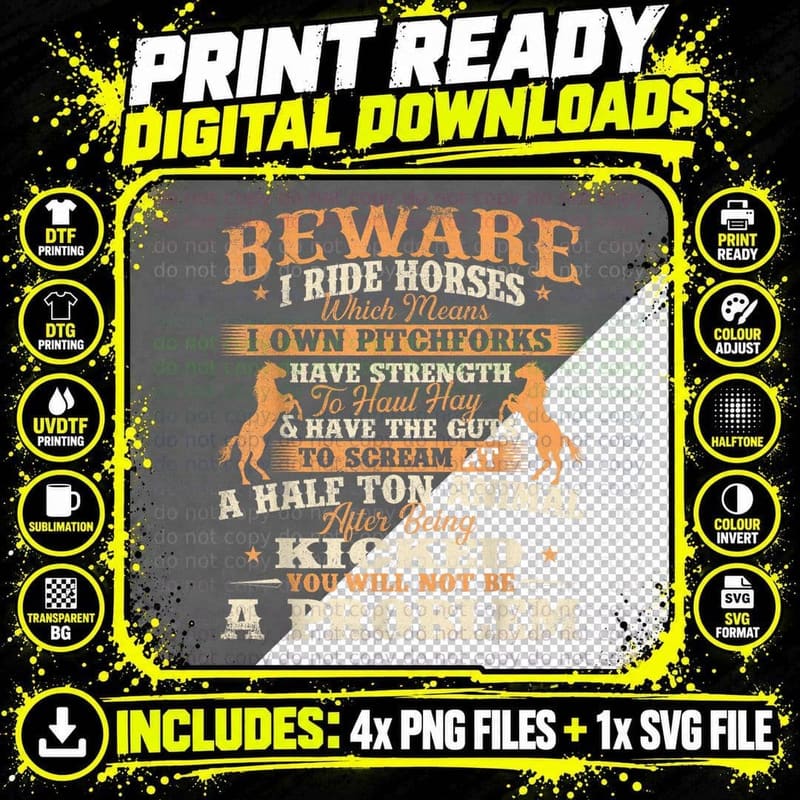 Beware I Ride Horses - Horse Lover Horseman Horseback Png SVG Digital Bundle