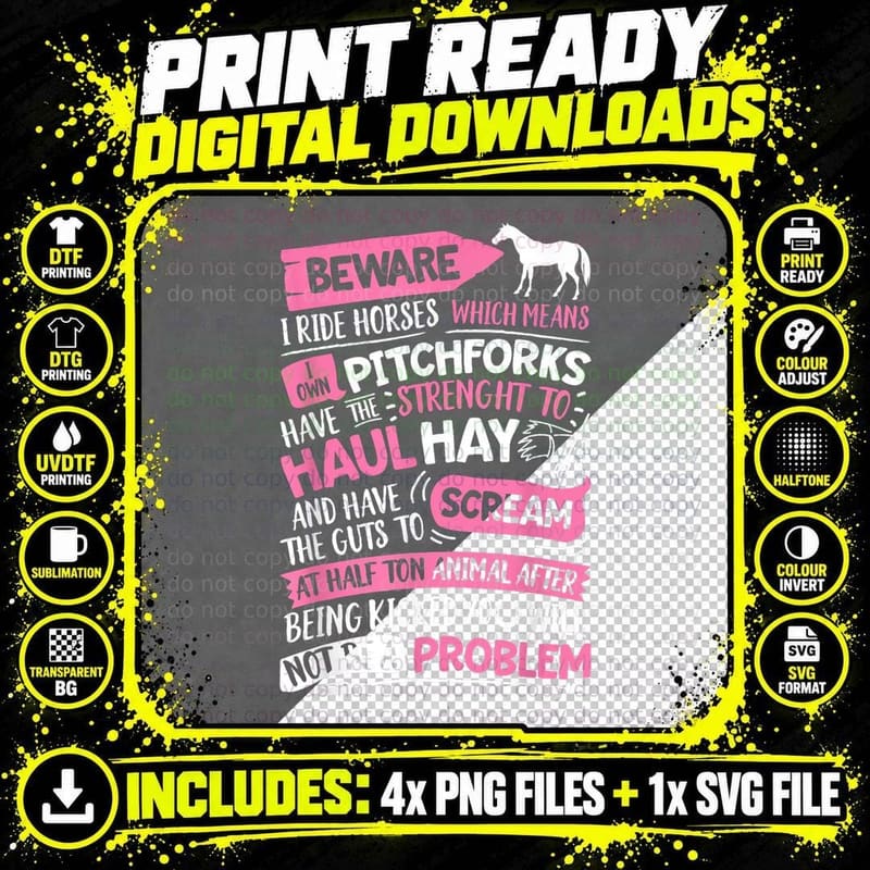 Beware I Ride Horses T Horse Lover Girls Riding Racing Png SVG Digital Bundle