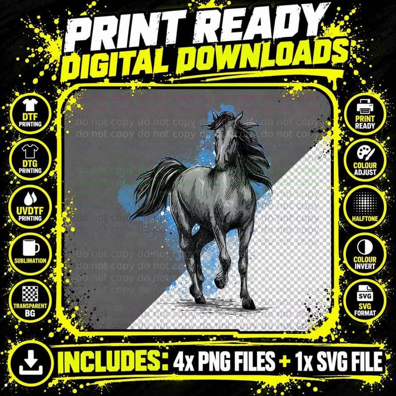 Black Horse - Horses Animal Lover Equestrian Horseback Png SVG Digital Bundle