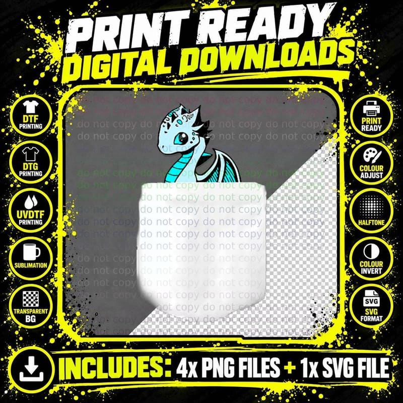 Blue Eyed Baby Dragon T with Pocket Detail T-Shirt Png SVG Digital Bundle