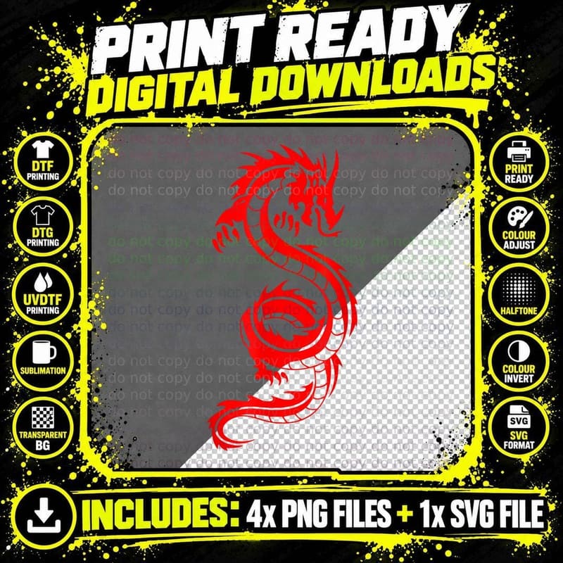 Chinese Dragon Japanese Dragon Asian Dragon T-Shirt Png SVG Digital Bundle