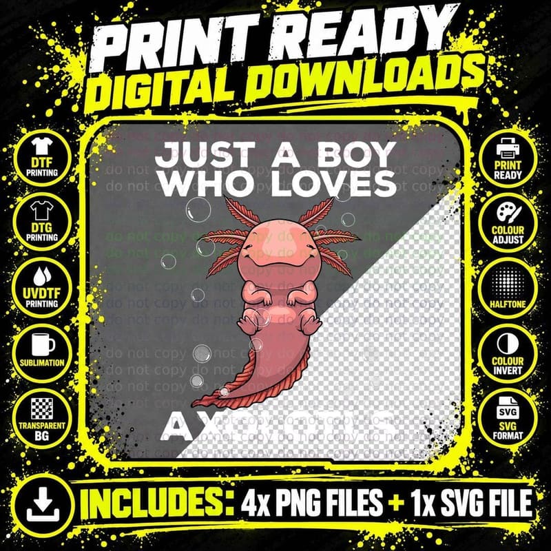 Cool Axolotl Art for Men Boys Kids Mexican Fish Png SVG Digital Bundle