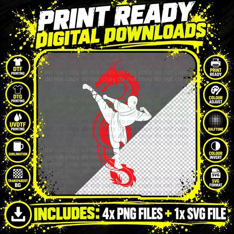 Cool Martial Arts - Karate - Dragon - Kung Fu - Kick - Png SVG Digital Bundle